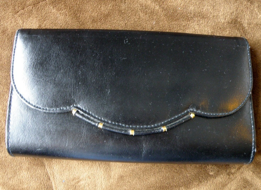 Vintage "bags by Michael" Scalloped Black Clutch with Gold Accents FREE SHIPPING