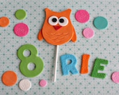 Owl, Polka Dot, and Birthday Kid's Name and Age Fondant Decorations for a Special Birthday Cake