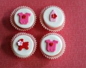 Baby Shower Fondant Bottles, Carriages and Onesie Mini Toppers for Cupcakes, Cookies or Mini-Cakes
