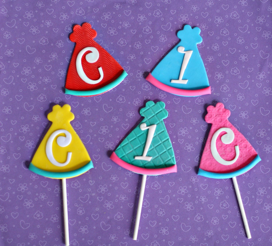 Fondant Party Hat Toppers on a Stick with the by parkersflourpatch
