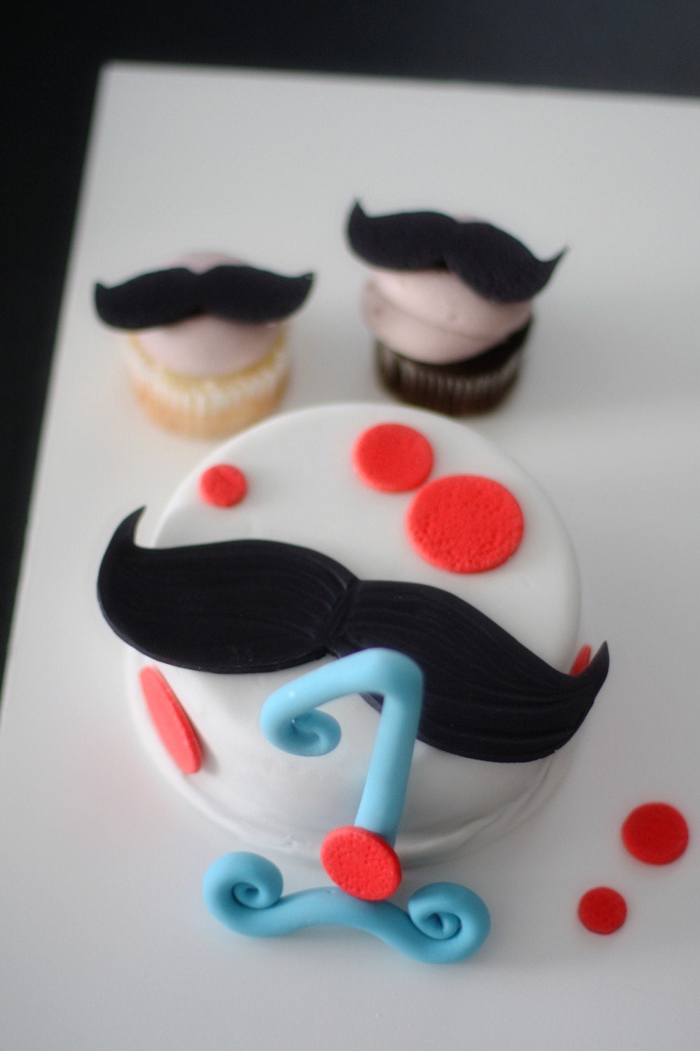 Fondant Mustache Cake Topper, Big Fancy Age, and Polka Dots perfect for a Smash Cake or Birthday Cake