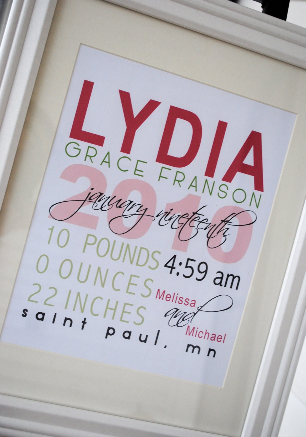 FRAMED Personalized Baby Stats - "The Lydia"