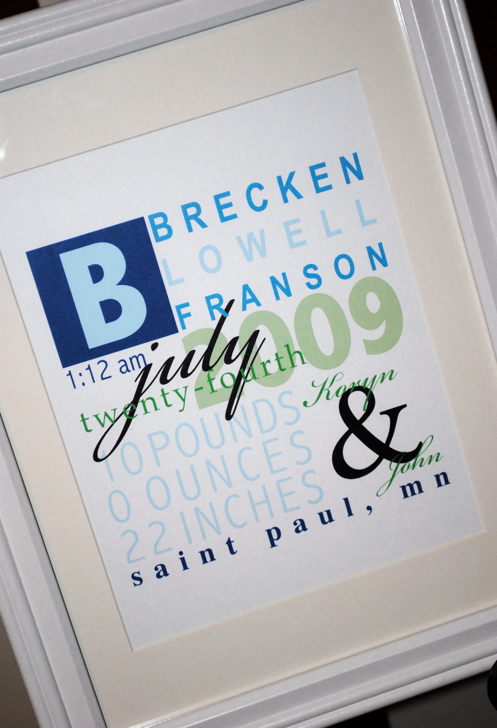 FRAMED Personalized Baby Stats-"The Brecken"