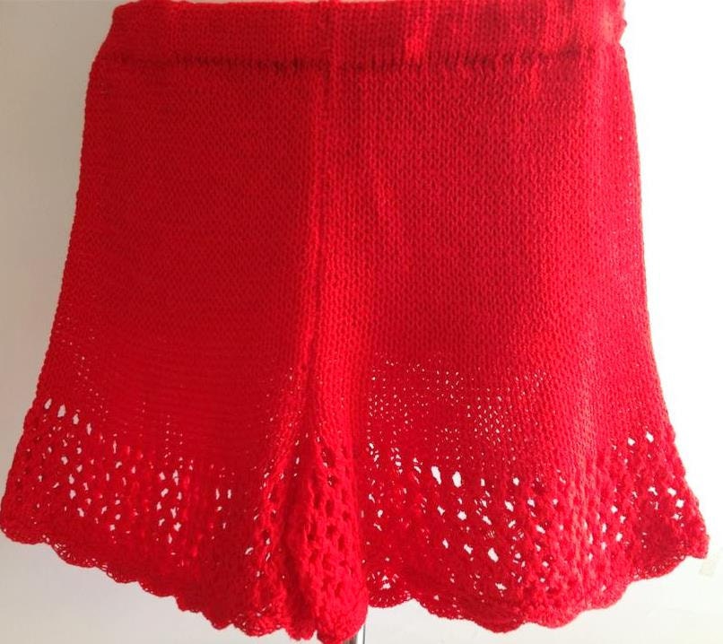 Red Hand Crocheted Shorts, Hand Knit Summer Shorts, Handmade Summer Clothing