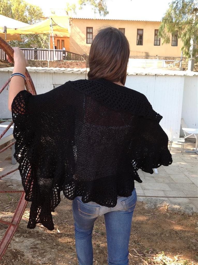 Black Wraparound Shawl, Crocheted Shawl, Womens Knit Shawl, Women's Clothing Accessories