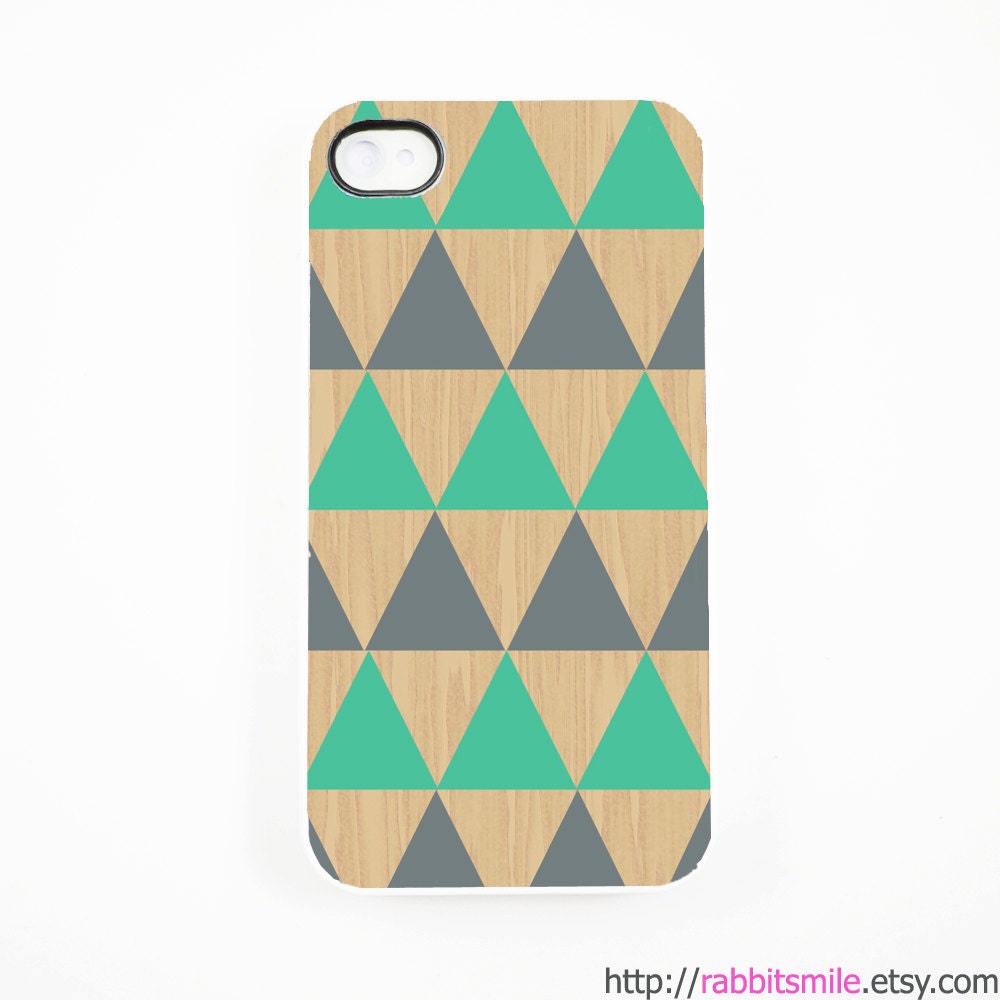 iPhone 5 Case, iPhone 4 case, iPhone 4s Cover , Hard Plastic iphone 5 Cover, cases -- Mint Grey Triangle Geometric on Wood Print
