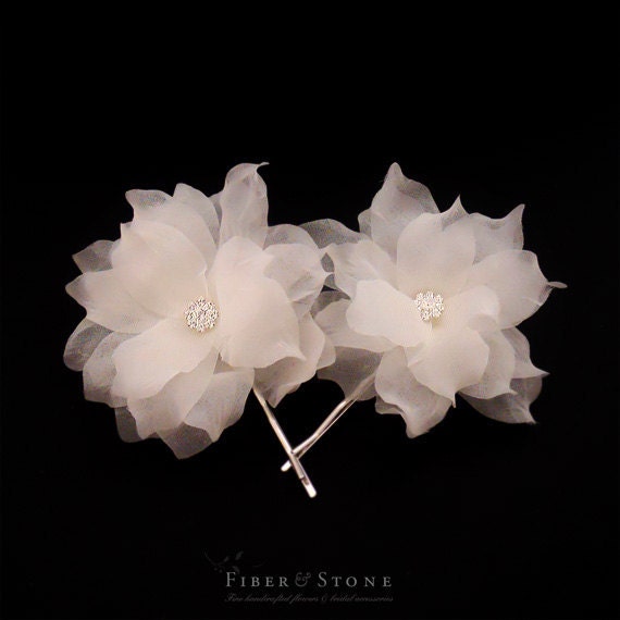 Pure Silk Wedding Headpiece with Swarovski Crystals, Ivory, White Wedding Reception Hair Flowers, Wedding Hairpiece Hair Accessories,