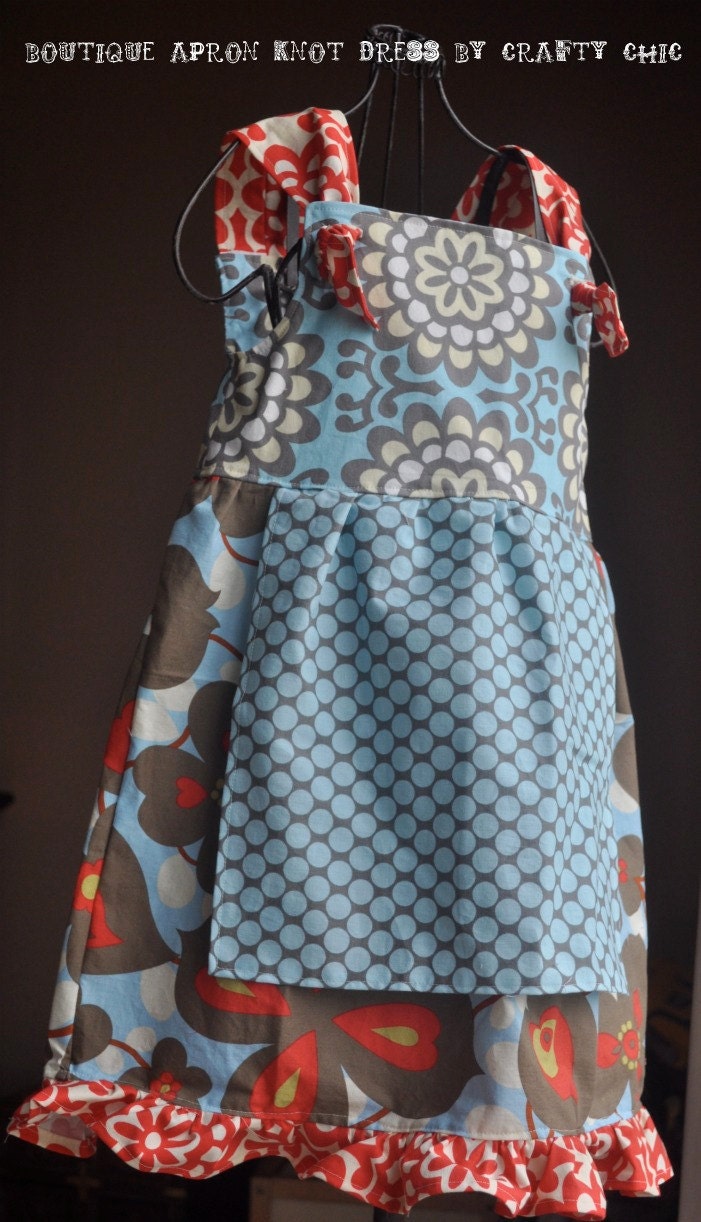 Apron Knot Dress-Amy Butler Lotus Custom Order Size Girls 2-8 Size 4 Ready to Shop