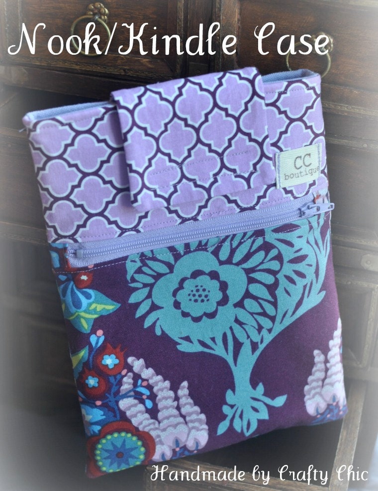 Nook or Kindle Case in Purples and Blues-Custom IPAD size available