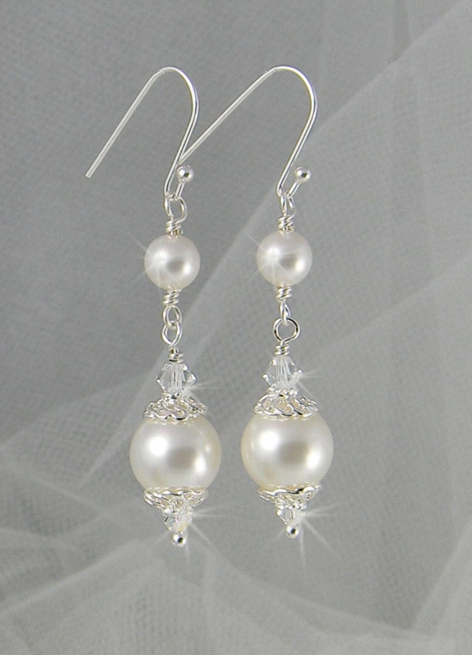 Bridal Earrings Long Dangle Pearl wedding by CrystalAvenues