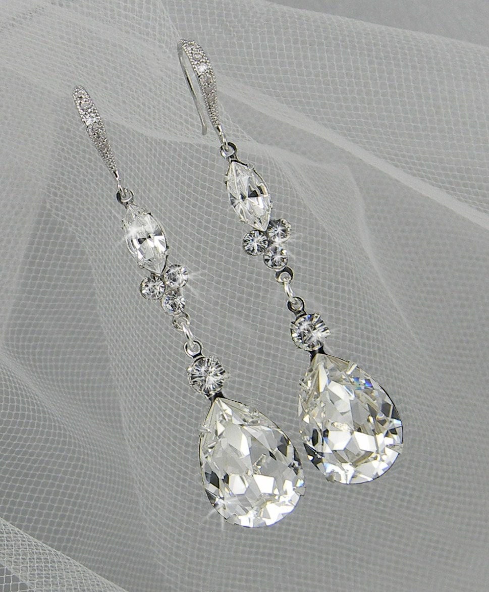 Dangle Crystal Bridal Earrings Wedding earrings Long Bridal earrings Bridesmaids Swarovski Wedding Jewelry,  Rachael Earrings