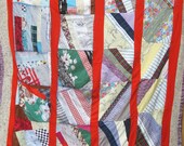 Colorful Primitive FOLKY ART STRIP Vintage Quilt - 2 Sides can be Used either Way - Excellent