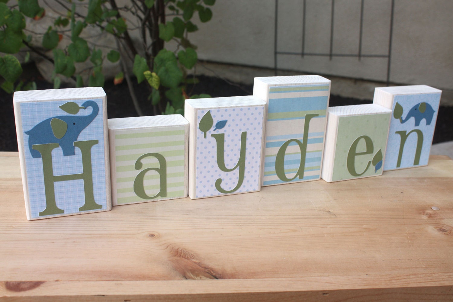 Elephant name block set with your initials or any other name- Hayden - Eli's elephant