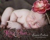 Coral Flower on Skinny Headband..Newborn Headband..Baby Headband..Girl Headband..Baby Girl Headband..Flower Headband