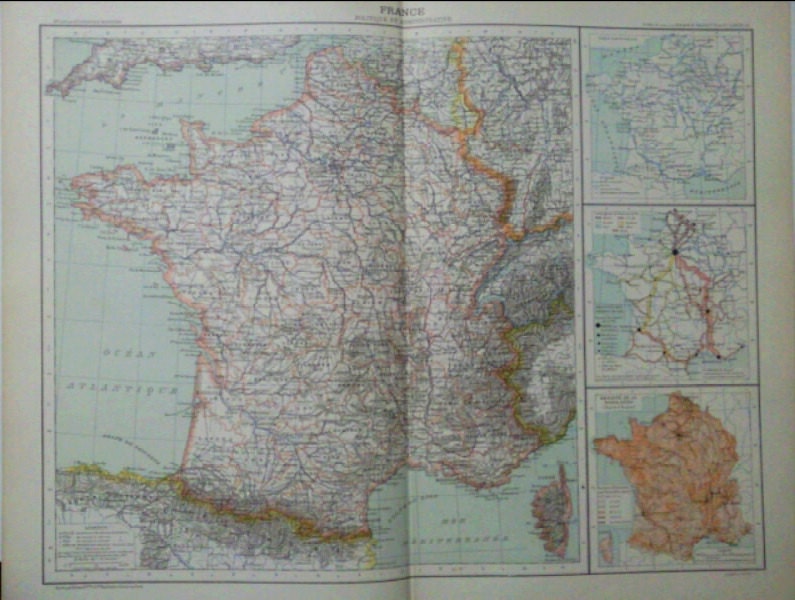Antique French map - 1891 Large Map of France Political