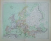 Antique Map of Europe Political - 1891 Large map of Europe