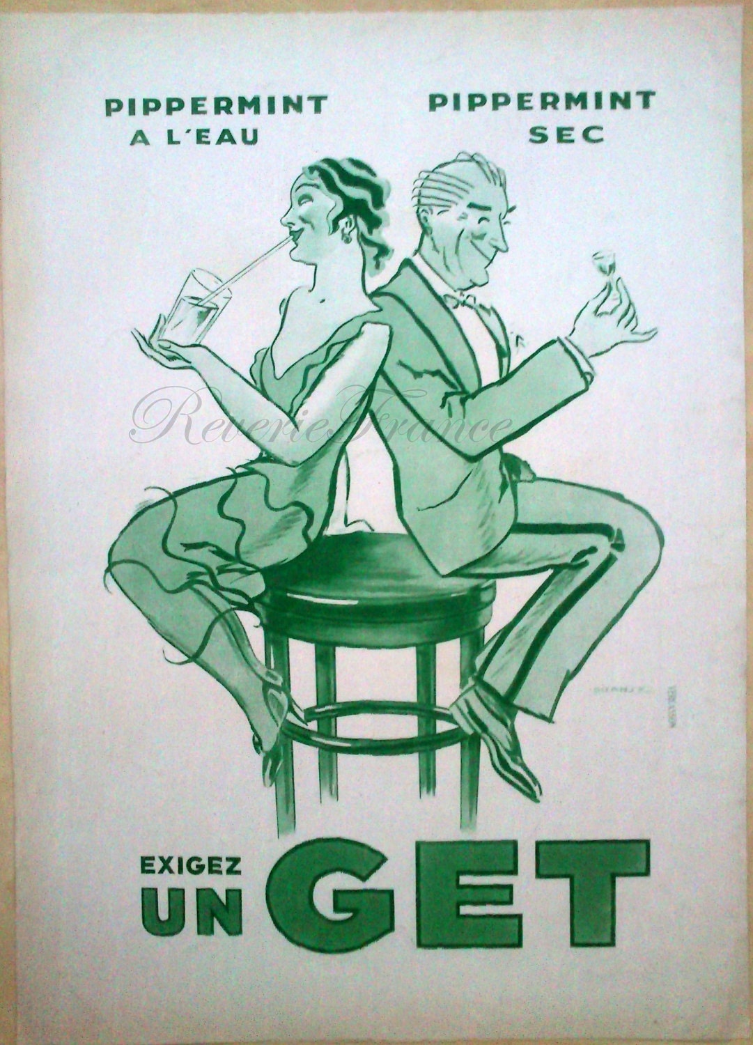 Vintage French Ad - Get 1933 - Peppermint Liquer