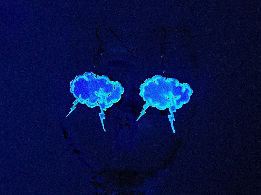 Storm Cloud Earrings UV Black Light Glow