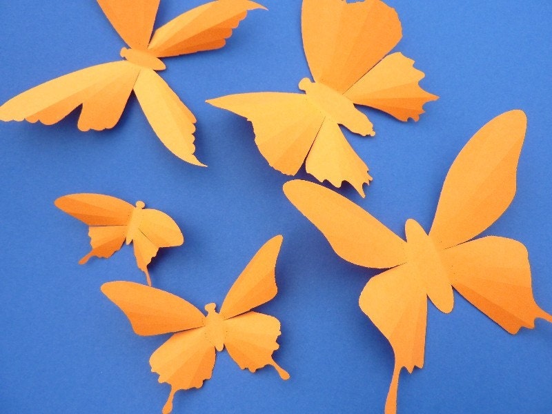 3D Wall Butterflies - 20 Orange Butterfly Silhouettes, Home Decor, Nursery
