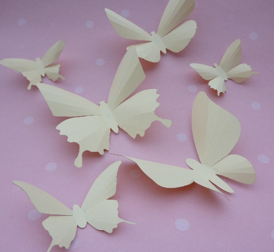 3D Wall Butterflies - 20 Ivory Cream Butterfly Silhouettes, Home Decor, Nursery