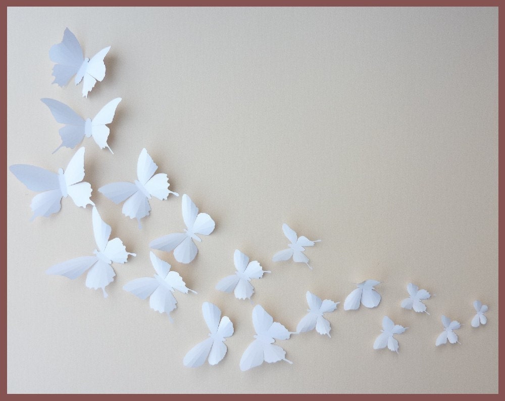 3D Wall Butterflies - 30 White Butterfly Silhouettes, Nursery, Home Decor, Wedding