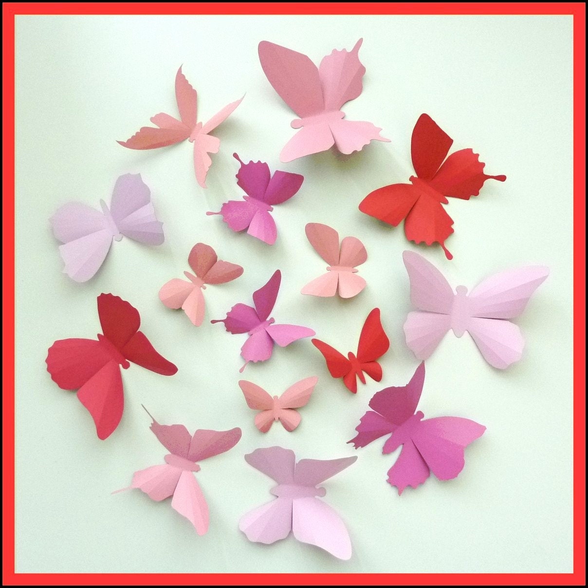 3D Wall Butterflies - 25 Salmon, Carnation, Lipstick, Pastel Pink Butterfly Silhouettes, Nursery
