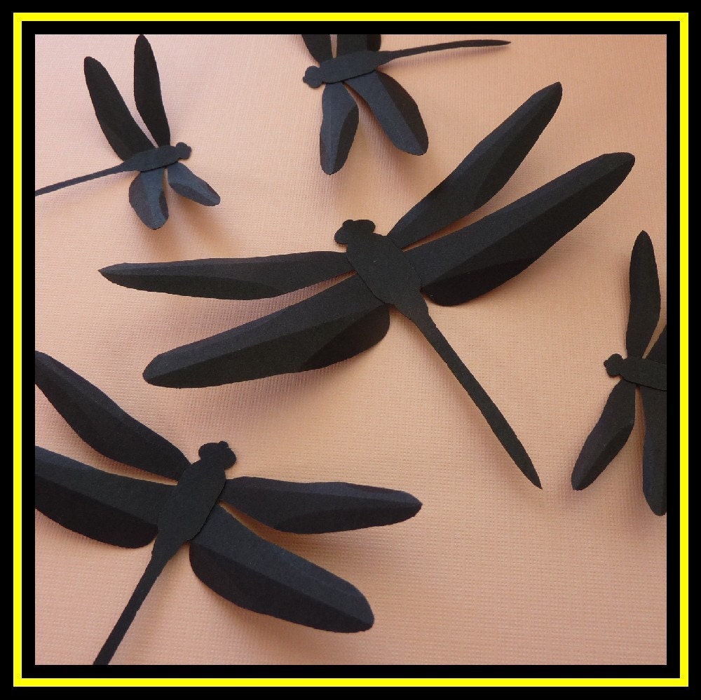3D Wall Dragonfly - 20 Assorted Black Dragonflies Silhouettes
