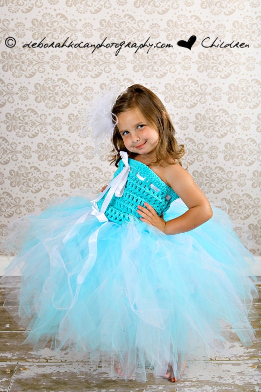 Princess Inspired Long Flowing Tutu Skirt with Hand Crochet Bodice Pageants, Photo Props, Birthdays, 2-5T up to 23" Waist Measurement