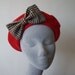 Red Beret Hat with Tan Dogtooth Bow