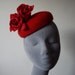 Red Felt Hat- Beret Hat with Red Velvet Roses
