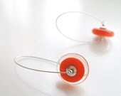 Orange discs earrings lampwork glass beads