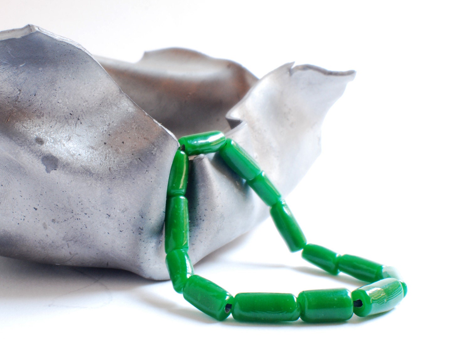 Green Alabaster Men Bracelet Lampwork Glass Beads