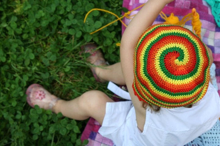 Crochet Spring Summer Spiral Hat Custom Colors Yellow Red Orange Green etc 100% Cotton Catania by dodofit on Etsy