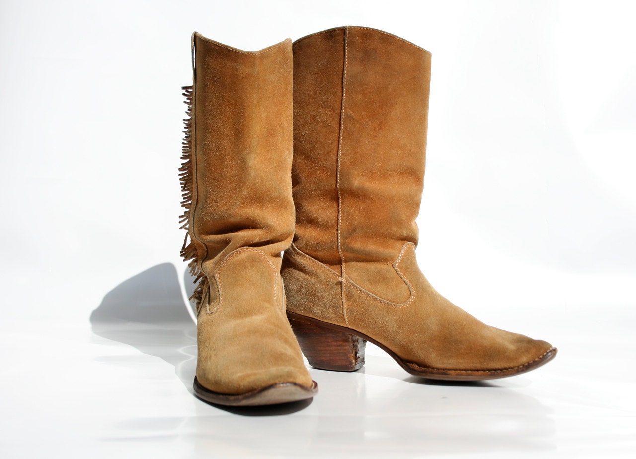Vintage Suede Fringed Cowboy Boots Women's 8.5 by xoUda on Etsy