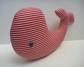 red nautical pillow, nautical nursery decor, plush whale for nautical room decor