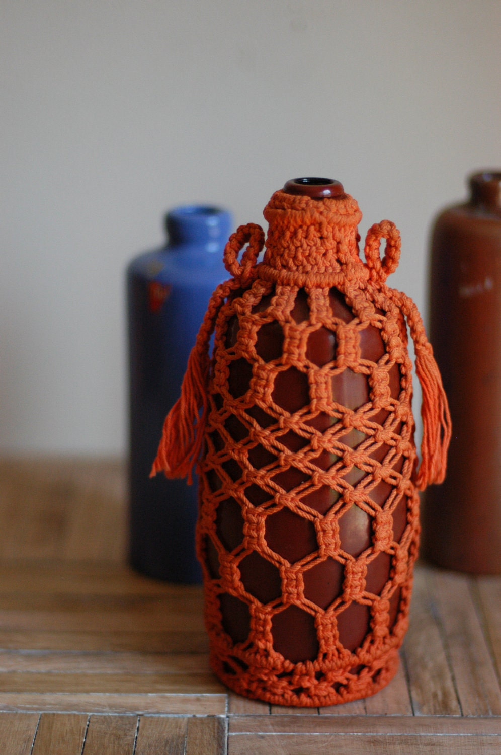 Vintage Glass Bottle with Macrame Sleeve
