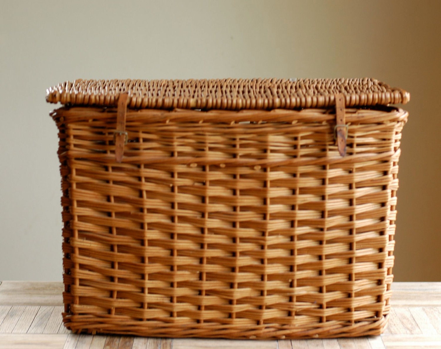 Vintage Large Woven Lidded Basket