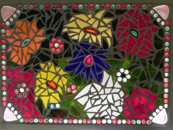 Save 100.00 was 250.00 Garden flower mosaic stained glass window 31 1/2 x 23