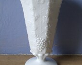 vintage Westmoreland milk glass paneled grape vase, white glass vase, wedding vase, dining room decor