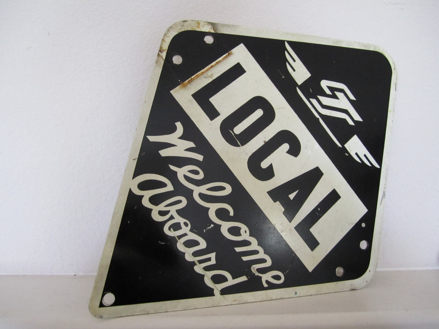 Bold and Beautiful Rail Road Transit Sign 1940-50 "Welcome Aboard"