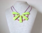 Neon Green Fashion Bib Necklace OOAK Hot Pink Purple