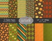 Woodland Forest Digital Papers Download - 12 Printable backgrounds for Commercial or Personal Use Preppy Retro