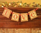 Love Antiqued Valentine Banner Garland Red Brown Word Sign Photo Prop Wedding Can Custom Colors