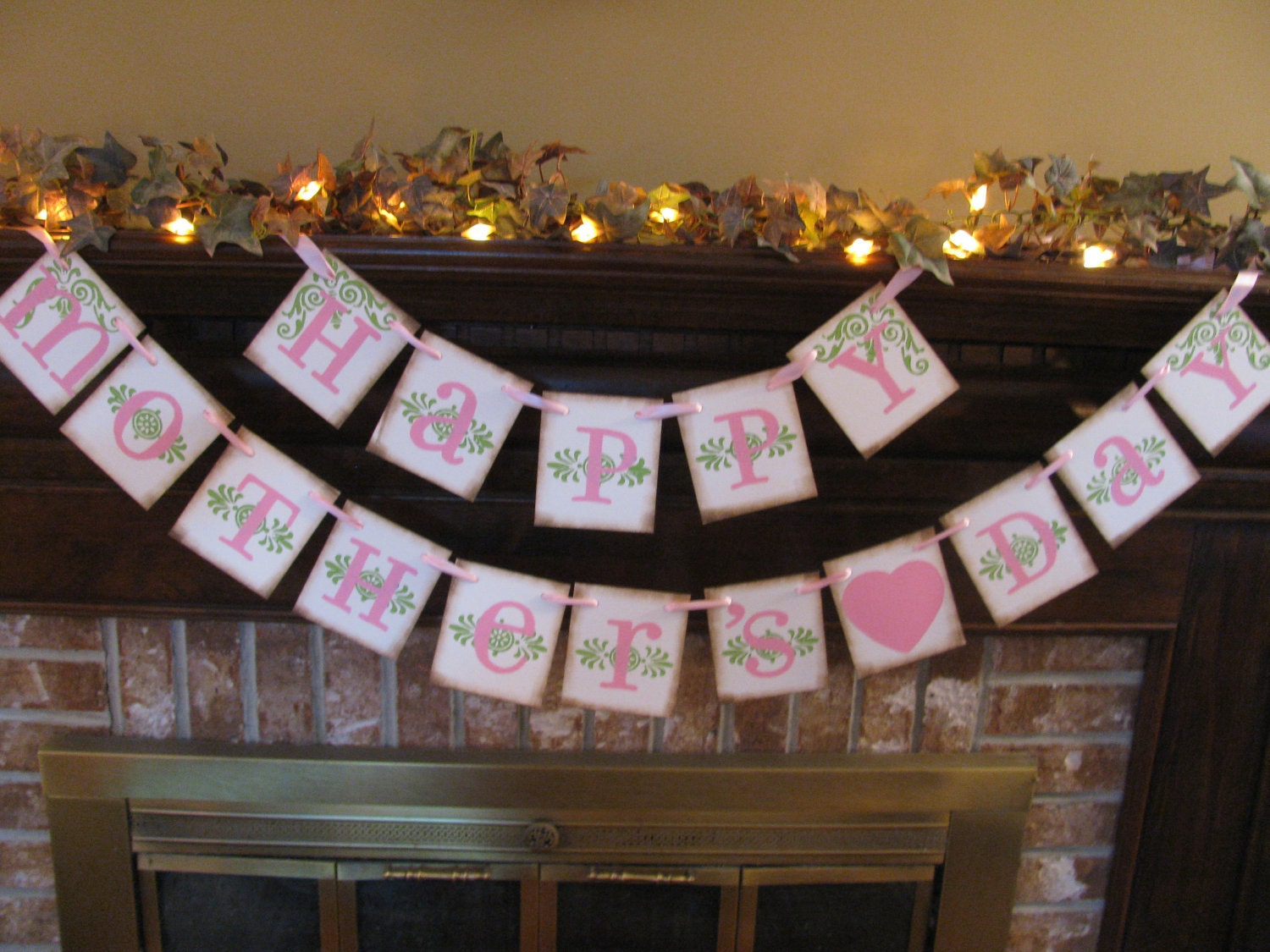 Mother's Day Banner Sign Garland Pink and Green Great Photo Prop Can Custom Colors or Change to Father's Day