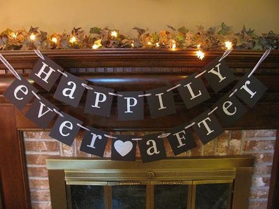 Wedding Banner Happily Ever After Sign Garland Black and Silver Reception Bridal Shower