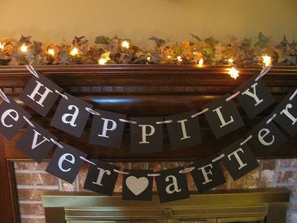 Wedding Banner Happily Ever After Sign Garland Black and Silver Reception Bridal Shower
