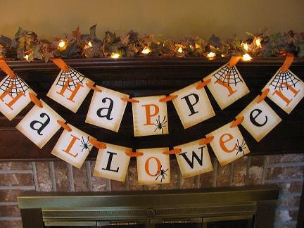 Halloween Banner Black and Orange Spider Garland Great Photo Prop Sign