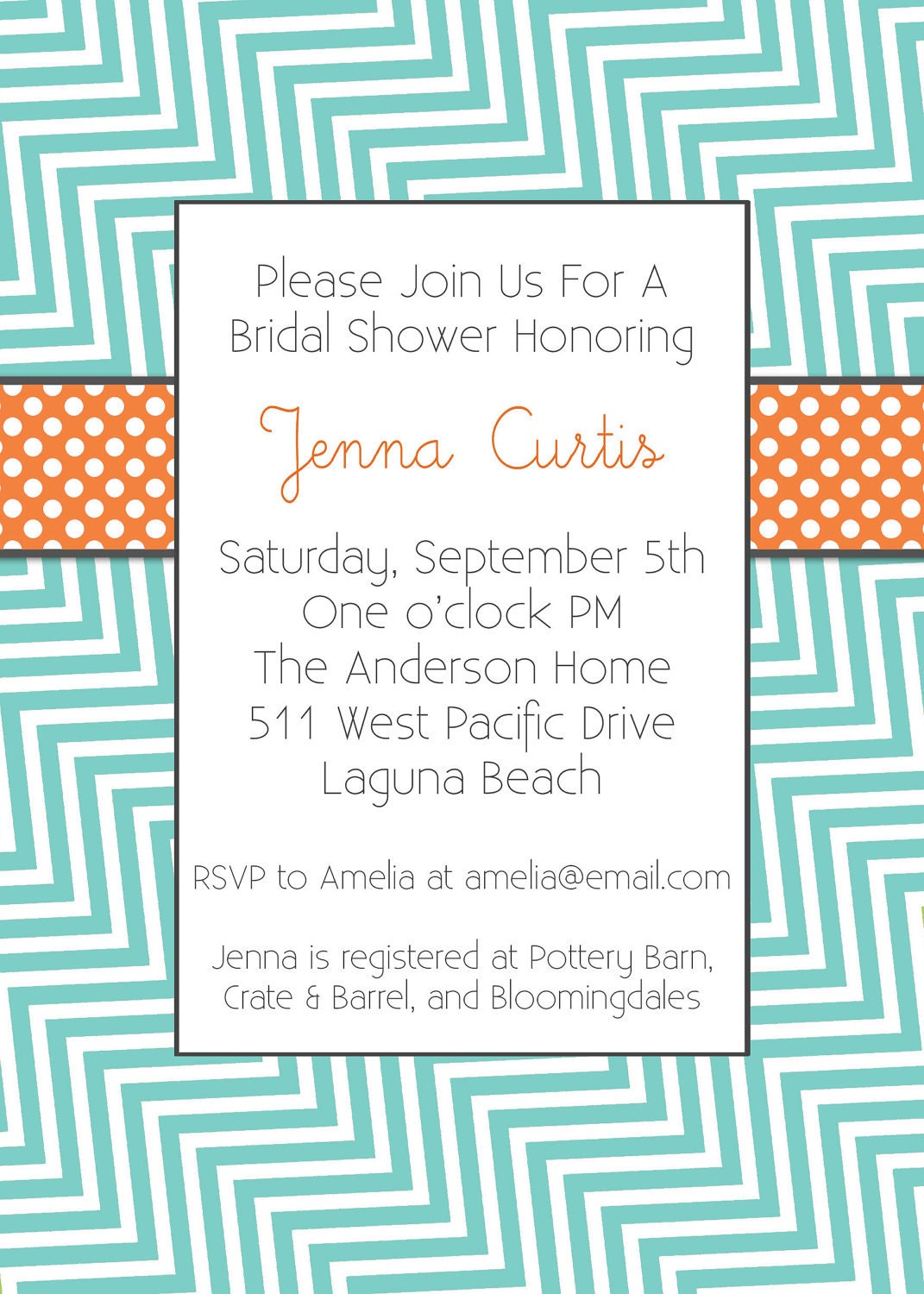 Baby Shower Invitations- Chevron, Orange, Turquoise, pink, green. Bridal Shower Polka Dots, Party invitations Il_170x135