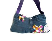 XO medium purse or tote upcycled from a jean skirt