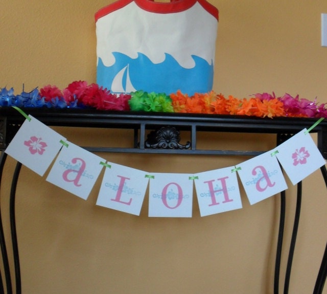 ALOHA Hawaiian, Beach, Luau, Surf theme banner, sign, room decor Il_170x135